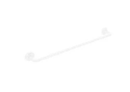 Weißer Handtuchhalter von AXOR, montiert an zwei runden Wandplatten, mit einem geraden, minimalistischen Design.
